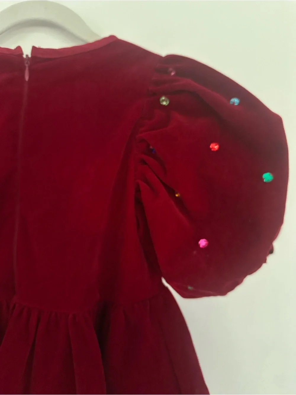 Lola & The Boys velvet rainbow gem burgundy puff sleeve Christmas dress 8
